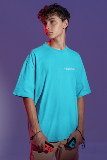 Solid Oversized T-shirt Cyan